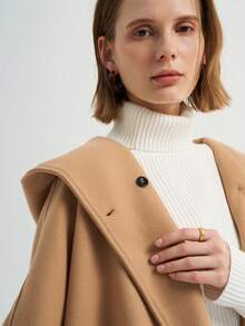 Airaco 女士优雅通勤连帽大衣，秋冬季 - 卡其色 - 查看 6