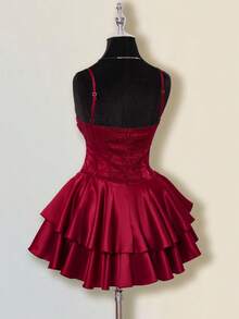 SHEIN ICON 提花面料不对称下摆迷你连衣裙，宫廷风格 - 酒紅色 - 查看 8