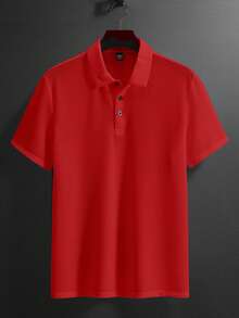 Manfinity Homme Men's Solid Color Short Sleeve Casual Office Polo Shirt - Red - View 3