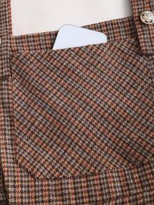 Sweetra 时尚高端吊带设计，优雅法式独特街头通勤百搭高端小格纹设计直筒修身性感女士连体裤 - 棕色 - 查看 5