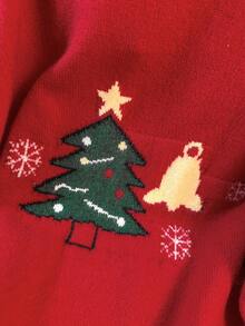INAWLY Plus Size Women Christmas Tree Pattern Crew Neck Long Sleeve Casual Knit Sweater - Red - View 3