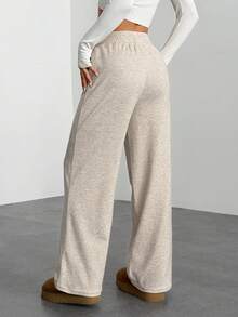 SHEIN PETITE Quần dài thường ngày rút dây màu trơn dành cho nữ, tối giản và thời trang để mặc hàng ngày, tốt nghiệp, trở lại trường, tốt nghiệp, trang phục giáo viên dành cho phụ nữ, trở lại trường - Màu be - Xem 2