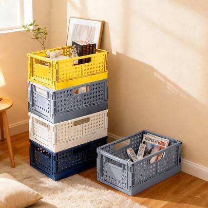 Joivida 1个Macron彩色塑料折叠收纳篮，非常适合收纳和日常使用，易于组装，可用于厨房、浴室、办公室、客厅、教室、宿舍等场所。