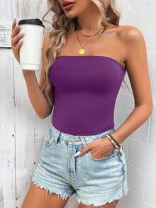 Sylviya Women's Solid Color Versatile Tight Fitting Crop Top, Suitable For Summer - Violet Purple - View 3