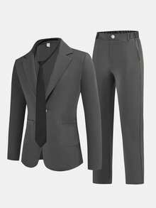 SHEIN 2pcs Teen Boys Casual Suit Set, Gentleman Style, Streetwear, Punk, Rock, School, Suitable For Daily Wear, Parties, Music Festivals, Spring/Summer, Weddings, Holidays, Beach Vacation Gray Suit Suit Men 3 Piece Suit - Grey - View 5