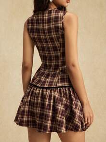 Easelle 棕色格子编织迷你连衣裙（女款） - 棕色 - 查看 2