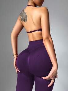 Dewbera Women's Solid Color Halter Top And Pants Sports Suit