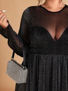 Cravure 大码女式秋冬闪光 A 字型派对连衣裙，适合宴会、聚会、派对 - 黑色 - 查看 7