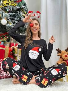 Christmas Santa Claus Print PJ Set Fall Winter Clothes
