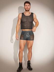 FeverCity Quần short vải lưới và da đàn hồi cho nam, mùa hè - Màu xám đen - Xem 4