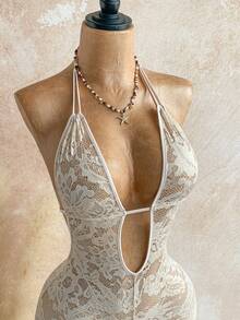 Soleia 女士花卉蕾丝深V领性感吊带连体衣