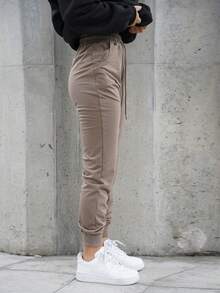 SAYEHFBABY Quần nỉ cạp rút màu trơn đơn giản cho nữ - Màu nâu  Mocha - Xem 3