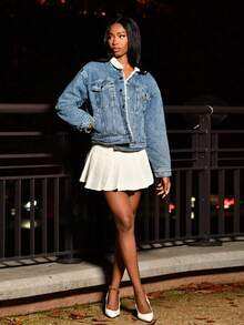 Mima John Autumn/Winter Thermal Lined Loose Casual Denim Jacket - Medium Wash - View 1
