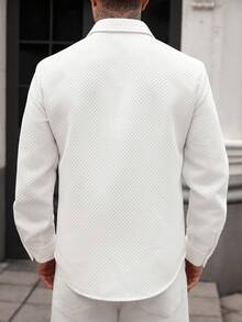 Manfinity CasualCool 男士纯色常规版型长袖前开襟纽扣休闲纹理梭织衬衫 男士衬衫 街头风 白色男士纽扣衬衫 男士纹理衬衫 米色纽扣衬衫 男士时尚衬衫 - 白色 - 查看 2