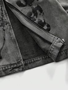 ROMWE MEN Street Life 男士秋季标语天使印花拉链牛仔夹克 - 藍色 - 查看 5