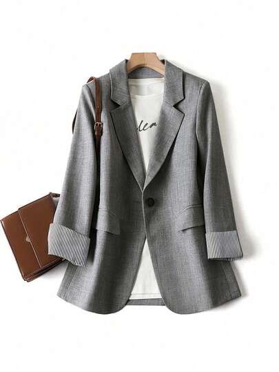 Franclia Gray Striped Lapel Collar Long Sleeve Women's Blazer Jacket Fall Cloth For Women