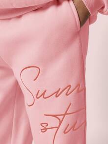 SUMWON 少女连帽衫和运动裤套装，带刺绣字母设计，休闲度假装 - 淺粉色 - 查看 6