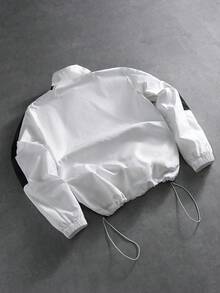 PAVTROS 加大码男士休闲撞色字母印花拉链立领夹克，秋季款 - 彩色 - 查看 2