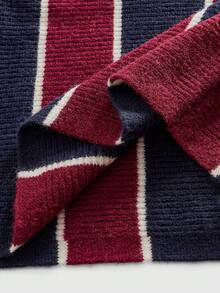 ROMWE MEN Street Life Men's Preppy Retro Collared Football Inspired Knit Sweater, Streetwear Style - Burgundy - View 5