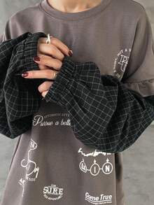 FRIFUL Women's Casual Plaid Patchwork 2 In 1 T-Shirt, Autumn - Grey - View 1