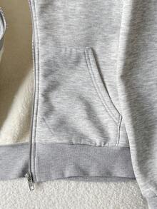 SHEIN Sudadera con capucha gris de punto suave para adolescentes, chaqueta forrada térmica - Gris - Ver 5