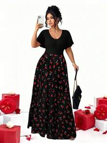 Elenzga Plus Size Elegant Minimalist Holiday Party Ruffle Sleeve Fitted Knit Dress - Multicolor - View 5