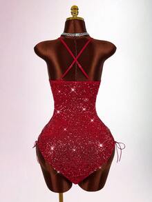 Amplova 万圣节仙女 COS 亮片镂空交叉绑带女装 - 紅色 - 查看 8