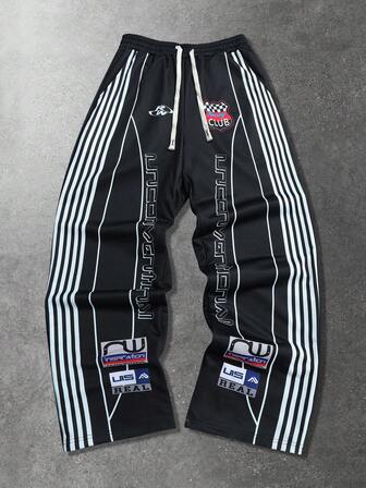 Pantaloni della tuta casual dritti unisex con stampa grafica in inglese americano