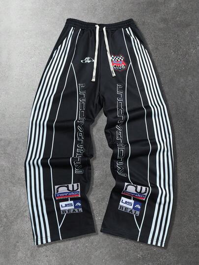 Pantalones de chándal rectos y casuales unisex con estampado gráfico en inglés americano