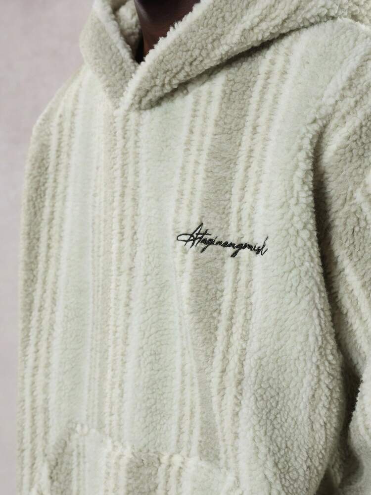 Men's Thermal Lined Hooded Sweatshirt With Multicolor Stripes & Letter Embroidery, Autumn/Winter