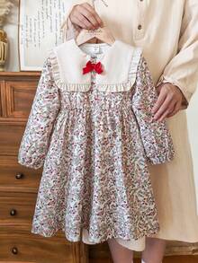 Vintaside Kids 女童春秋季时尚数码碎花衬衫裙，适合温和天气下的户外活动、露营或日常休闲购物 - 彩色 - 查看 4