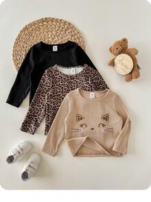 3pcs/Set Cute Baby Girls Knitted Long Sleeve Tops, Versatile For Autumn/Winter - Multicolor - View 3