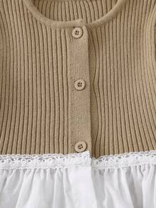 女童撞色开衫针织裤套装 - 卡其色 - 查看 6