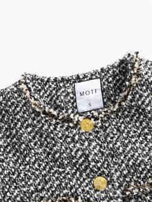 MOTF PREMIUM 粗花呢撞色包边外套 - 黑與白 - 查看 3