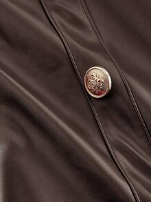 SHEIN MOD 大码女式棕色PU衬衫裙，二合一衬衫裙 - 棕色 - 查看 5