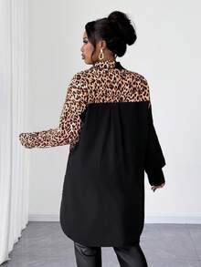 Maweii Casual Leopard Print Patchwork Retro Niche Design Plus Size Shirt - Black - View 5