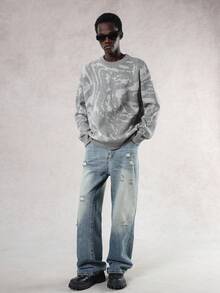 DAZY Men's Textured Crew Neck Drop Shoulder Casual Sweater, Autumn/Winter - Grey - View 6