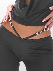 BABYPHAT Quần ống loe logo có chi tiết buộc dây phía sau và dáng quần ống rộng cho thời trang đương đại - Xám - Xem 5