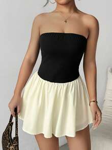 Chiquease Women's Summer Fashion Color Block Halter Mini Dress - Black - View 4