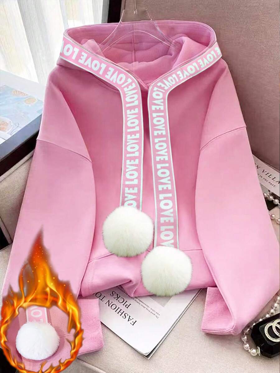 Resyla Women's Autumn/Winter New High-End Minimalist Fleece Hooded Sweatshirt - Pink - View 1