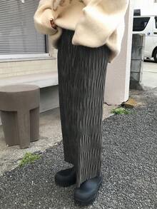 FRIFUL 女士纹理纯色优雅直筒裙 - 深灰色 - 查看 1