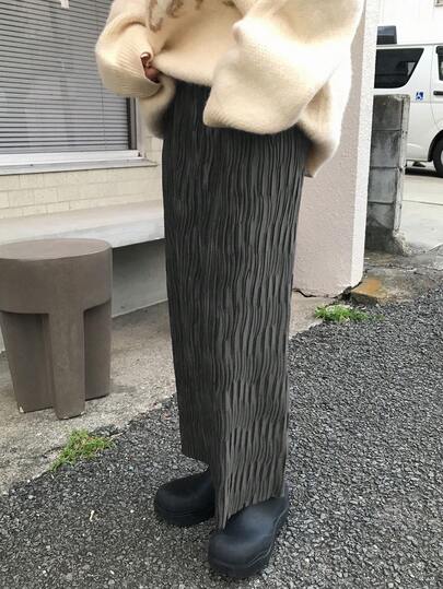 FRIFUL 女士纹理纯色优雅直筒裙