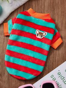 PETSIN 1pc Green Striped Colorful Pet Breathable Warm Hoodie For Autumn And Winter Holiday Leisure, Thick Pet Clothes - Green - View 1