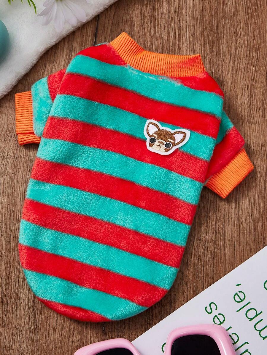 PETSIN 1pc Green Striped Colorful Pet Breathable Warm Hoodie For Autumn And Winter Holiday Leisure, Thick Pet Clothes - Green - View 1