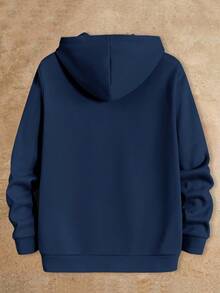 HIMLAND 男士休闲标语印花连帽运动衫 - 藏蓝色 - 查看 2