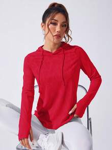Easithlete Basic Drawstring Sweatshirt For Yoga Red Workout Top Red Activewear Workout Sweatshirts Women Gym Long Sleeve Tops - Red - View 1