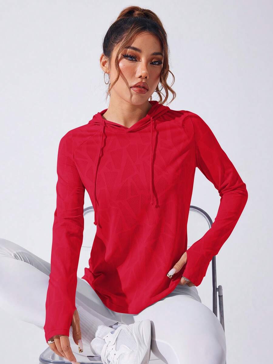 Easithlete Basic Drawstring Sweatshirt For Yoga Red Workout Top Red Activewear Workout Sweatshirts Women Gym Long Sleeve Tops - Red - View 1