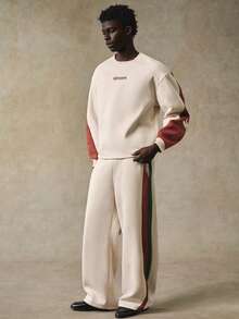 STYNVO Men's Letter Print Contrast Color Crew Neck Long Sleeve Pullover Sweatshirt And Wide Leg Pants Casual Suit Two Pieces Set Co-Ord Set Streetwear Sweatsuit Set Y2k Tracksuit , For Winter, Thermal Lined - Multicolor - View 3