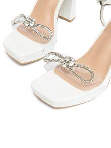 CUCCOO SZL Women's Fashion Rhinestone Ankle Strap Chunky Heel Sandals, Suitable For Dates, Gatherings, Parties, Weddings And Other Occasions - White - View 11