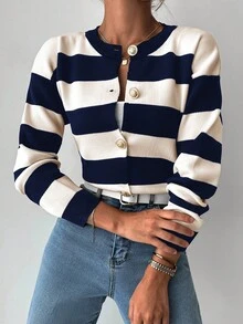 EURMUSE 女士前扣长袖条纹休闲衬衫，日常穿着